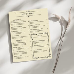 Editable Food Menu Template – Canva Restaurant Menu – Minimalist Printable Menu for Cafe, Bistro, Event