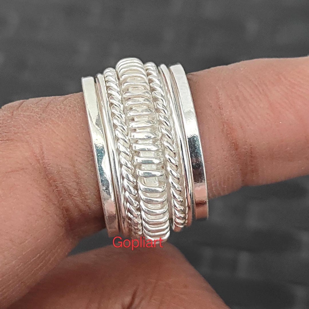 Handmade Sterling Silver Spinner Ring, Chunky Fidget Band - Etsy