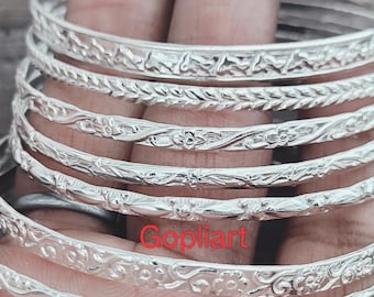 Boho Stacking Bangles: 925 Sterling Silver Set of 7