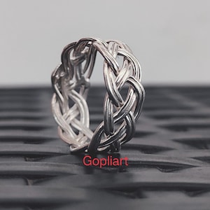 Braided Sterling Silver Ring: Handmade Boho Thumb Smooth Thick Minimalist Statement Ring