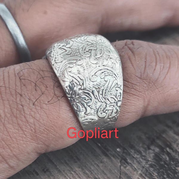 Blume Dome Ring aus 925 Silber: Handgemachte Bogenschützen Daumen Glatte Dicke Minimalist Statement Ring