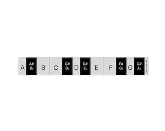 Bande guide-notes pour piano, découpe à faire soi-même, noir et blanc (PDF imprimable en téléchargement numérique)