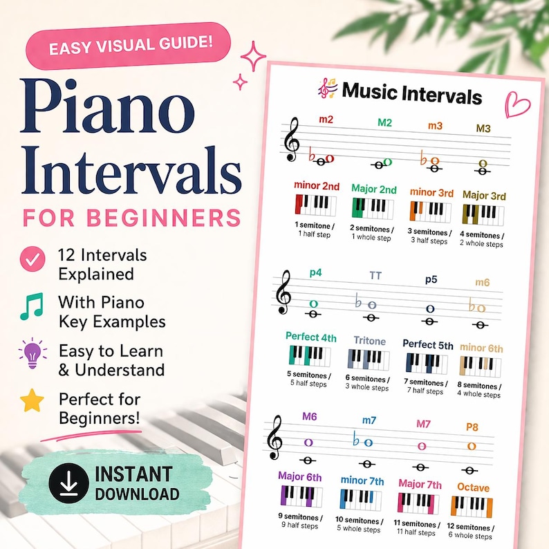 Keyboard Interval Map Piano Intervals Made Easy (printable PDF) | Beginner Music Theory Chart ...