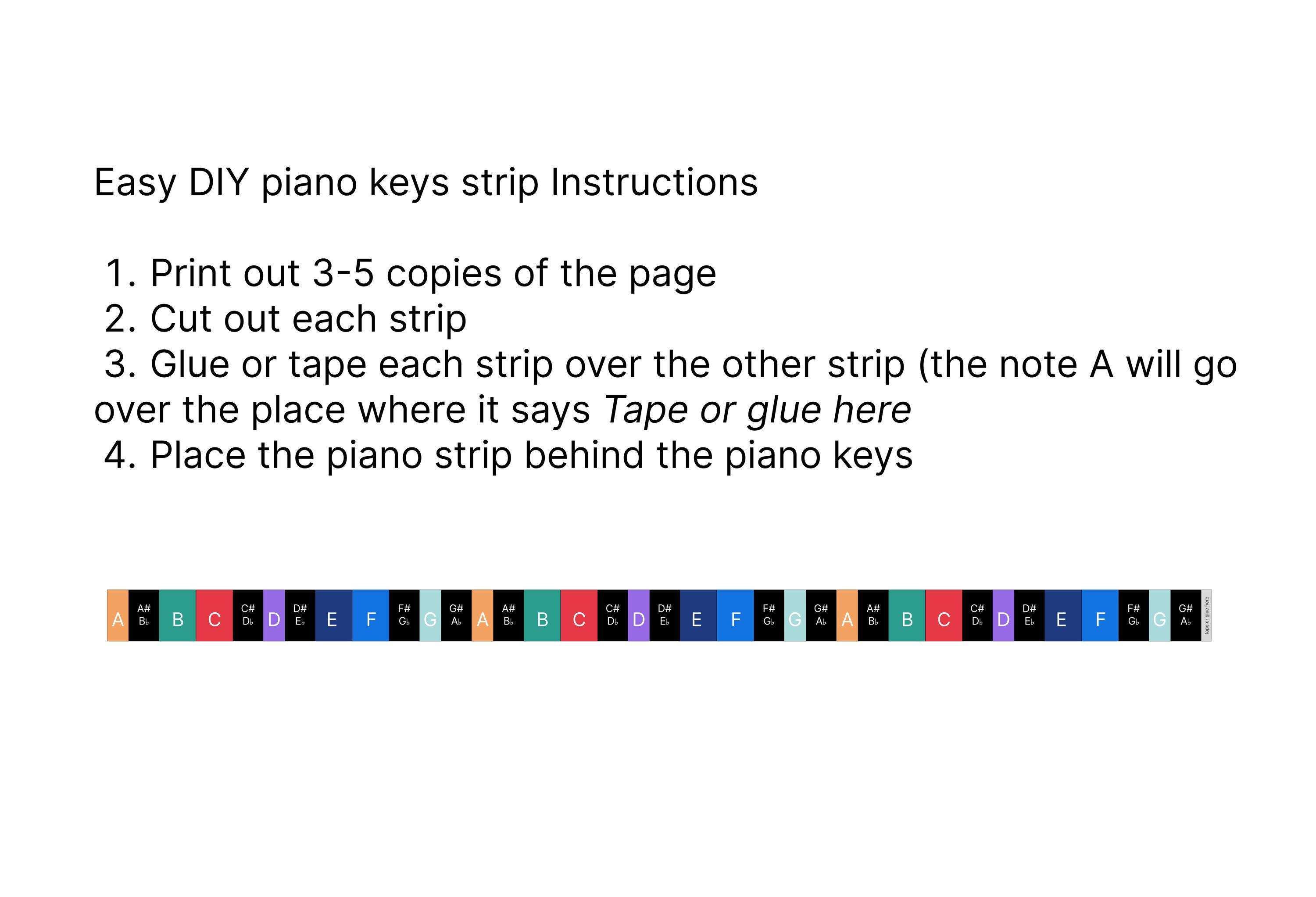 Piano Notes Drawing.pdf Piano Note Guide Strip, DIY Cutout (colorful PDF Printable Digital ...