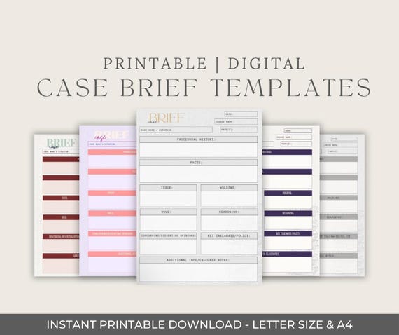 Aesthetic Case Brief Template Pack for Law School | 4 Color Coordinated Styles | Digital PDF