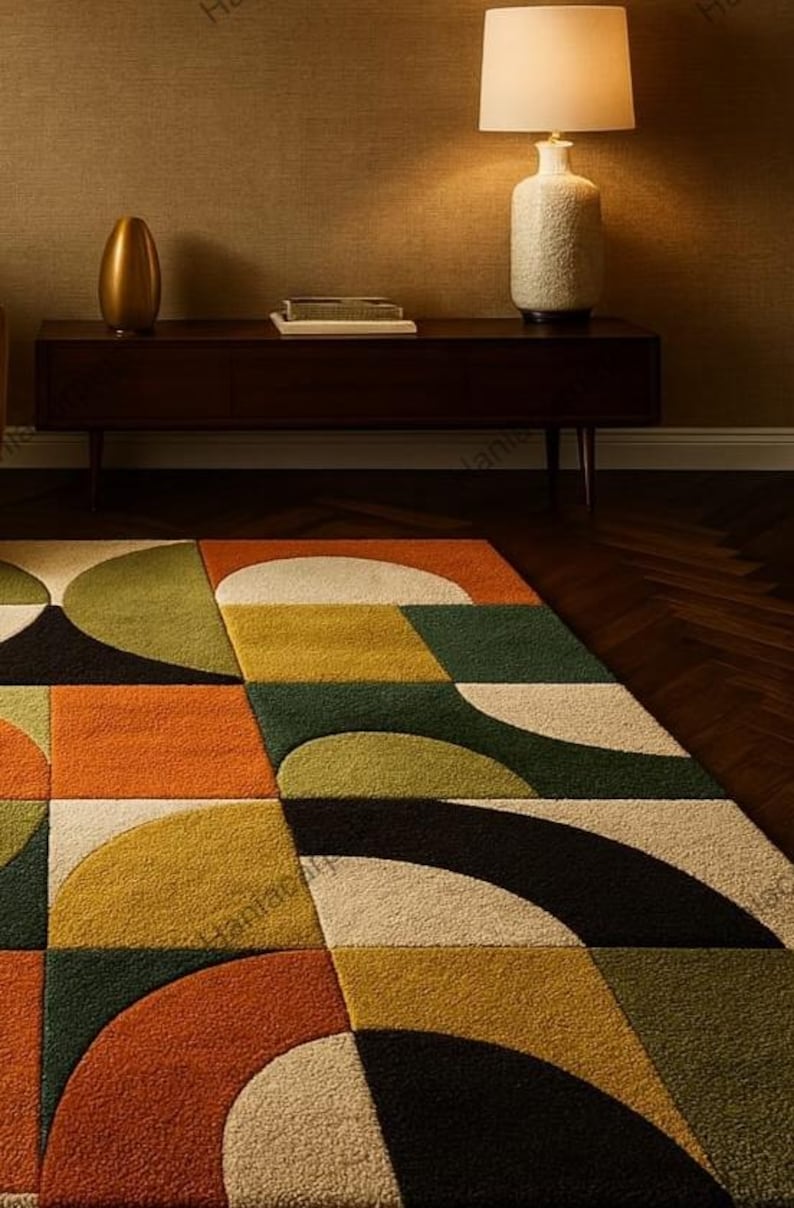 Modern Geometric Area Rug – Olive Green, Mustard, Rust & Brown ...