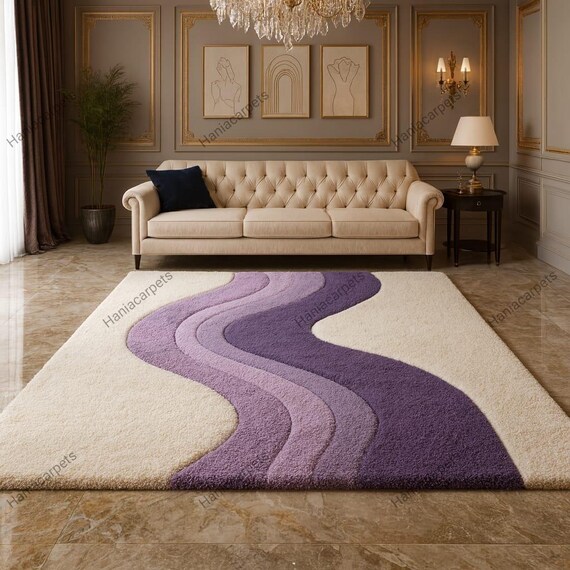 Lavender Freeform Rug | Wavy Edge Purple Abstract Carpet