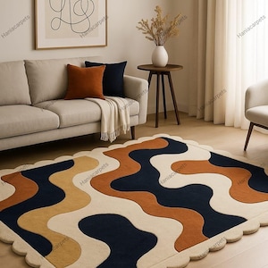 Premium quality irregular shape blue area rug for living room, Designer hand tufted wool rug, customize in any color size shape