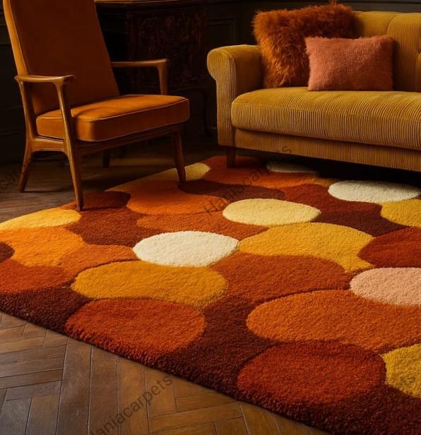 ｙｏｕ専用 Retro Mid Century Shag Rug – 70s Geometric Orange Yellow Area