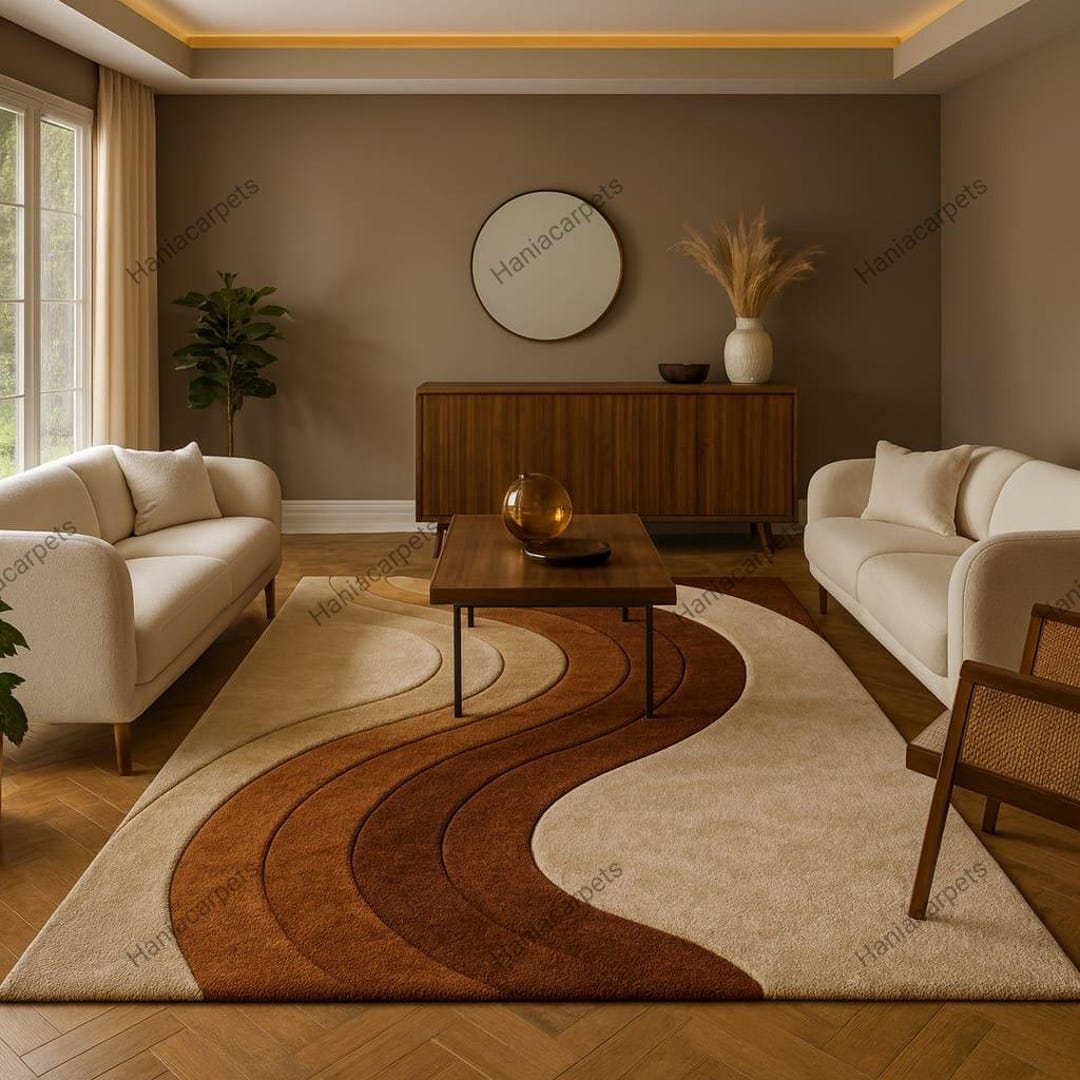 Handmade Tufted Wool Wave Rug – Modern Minimalist Curvy Design | Soft ...