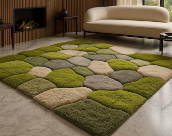 Von der Natur inspirierter getufteter Moosteppich | Handgefertigter Wald Boden Teppich | Organische Textur Dekor für Wohnzimmer Schlafzimmer Dekor
