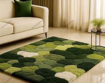 3D Moss Rug | Grass Rug | Green Rug – Nature Inspired Carpet, Living Room Rug, Plush Forest Floor Rug, Tufted Botanical Rug 8x10 | 6x9
