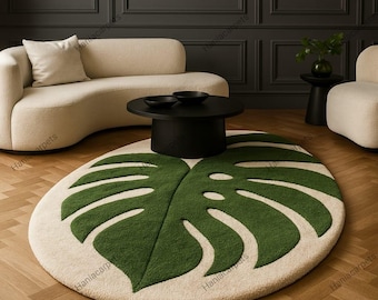 Leaf Shaped Rug | Nature Inspired Green Carpet for Eco-Friendly Home Decor | Soft Tufted Modern Area Rug for Living Room & Bedroom