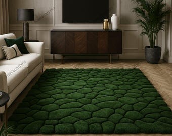 Moos-inspirierter Getufteter Teppich | Üppiger Grüner Waldboden Teppich für Modernes Zen Wohnzimmer | Naturästhetischer Teppich | Erdiges botanisches Dekor