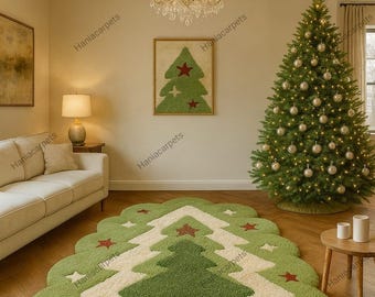 Handgemaakt kerstboomtapijt | Getufte pluche kerstmat | Gezellig vakantiedecor voor woonkamer, slaapkamer of hal | Boomvormig tapijt