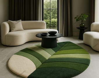 Leaf Shaped Rug | Nature Inspired Green Carpet for Eco-Friendly Home Decor | Soft Tufted Modern Area Rug for Living Room & Bedroom