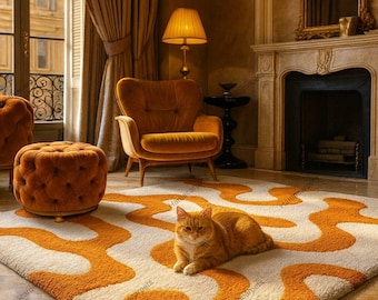 Handmade Tufted Shag Rug – Retro 70s Wavy Mustard Orange Cream - Etsy