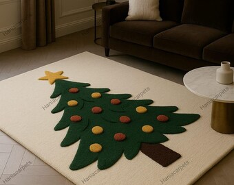 Handgemaakt kerstboomtapijt | Getufte pluche kerstmat | Gezellig vakantiedecor voor woonkamer, slaapkamer of hal | Boomvormig tapijt