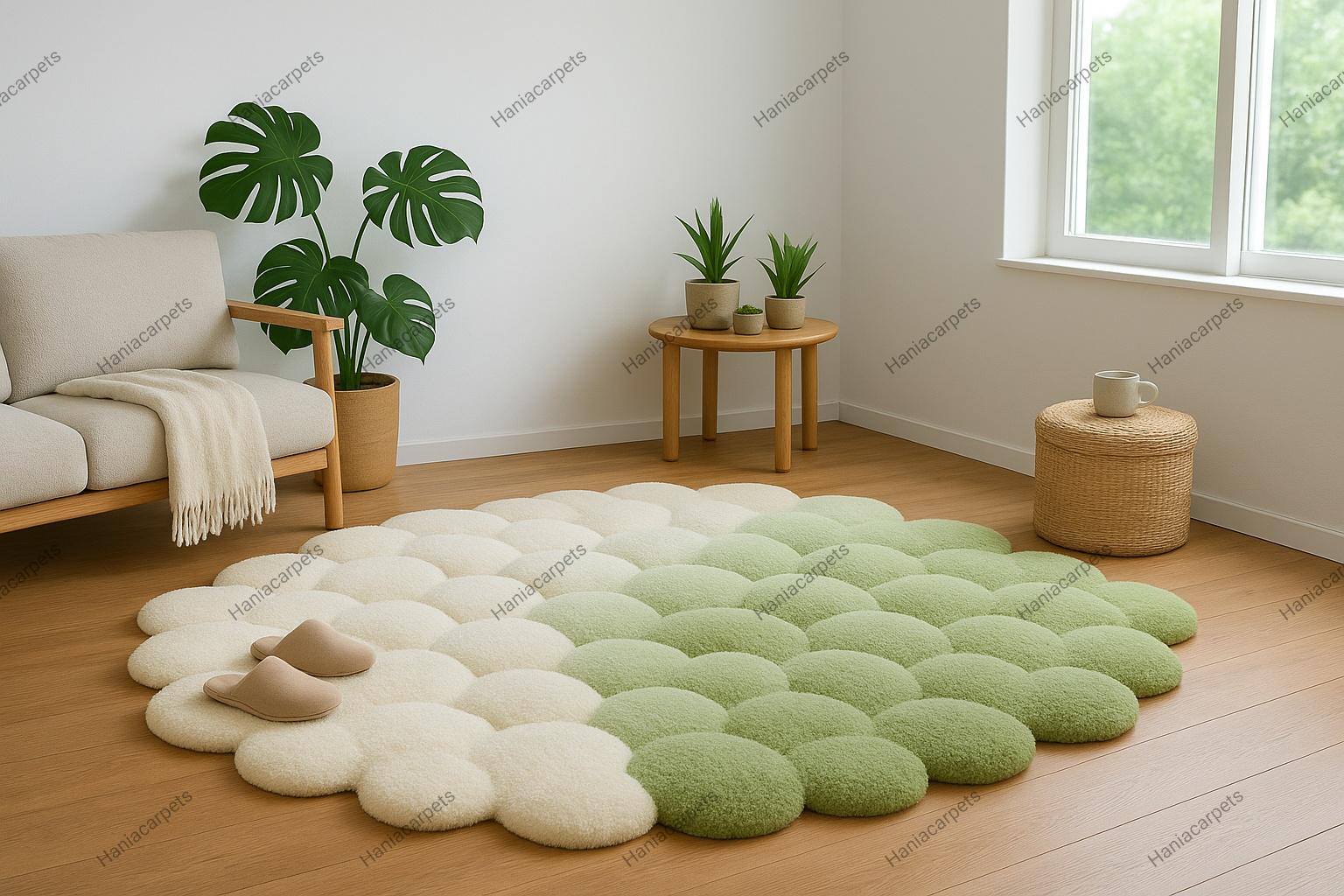 キュートなクラウドモスラグ｜柔らかなグリーンとクリーム色のタフ