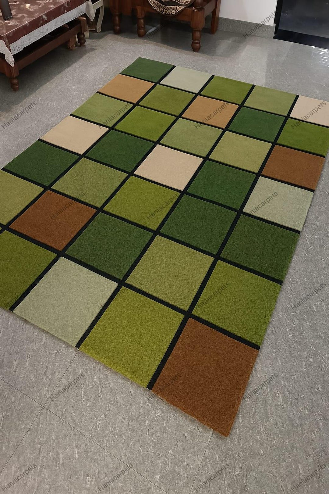 Premium Quality Rectangular Shape Green Area Rug for Living Room ...