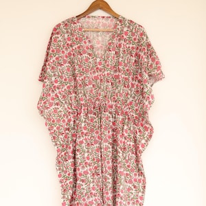 Handgemusterter Baumwoll-Kaftan - Boho Lounge Dress Ethisch hergestellt Boho Baumwoll-Kaftan Resort Wear - Einheitsgröße für die meisten Strand-Cover Ups