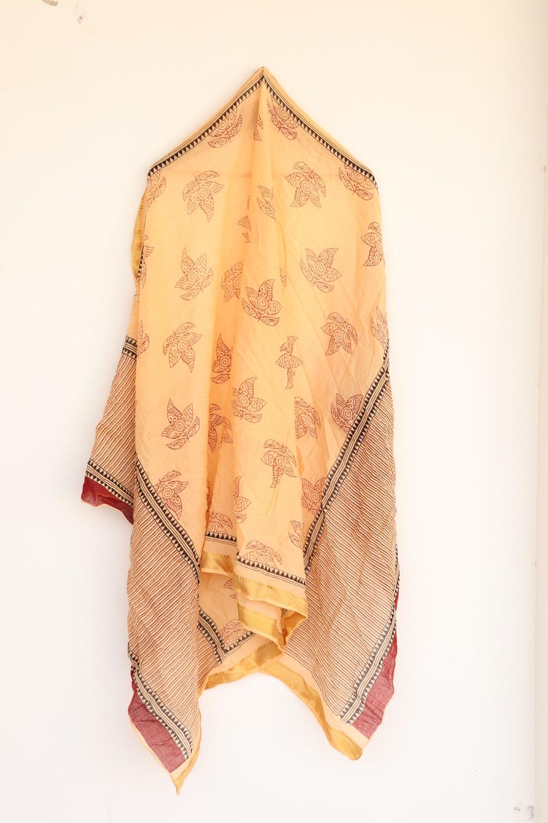Boho Beach Sarong, Hand Block Print Cotton Wrap Skirt, Beige Floral Pareo, Resort Wear, Summer Beachwear, Vacation Sarong,Swim Cover Up thumbnail 4