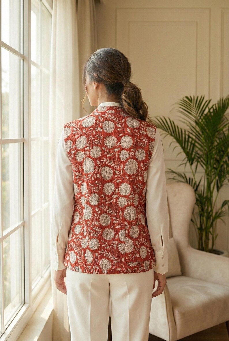 Red White Cotton quilted women reversible fashion jacket coat Floral women girls jacket winter summer boho long Jacket | gift for her thumbnail 3