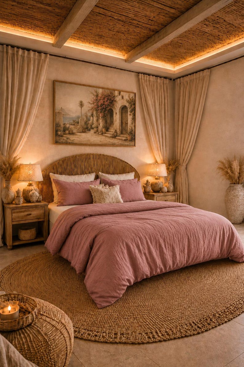 Dusty Rose Linen Duvet Cover Set, Soft Washed Bedding, Boho Bedroom Decor, Rustic Cottagecore Comforter Cover, Natural Luxury Linen Bedding thumbnail 2
