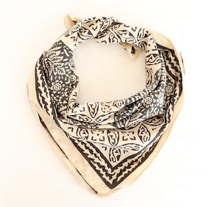 Hand Block Printed Organic Cotton Bandana: Brown & Green Floral Scarf