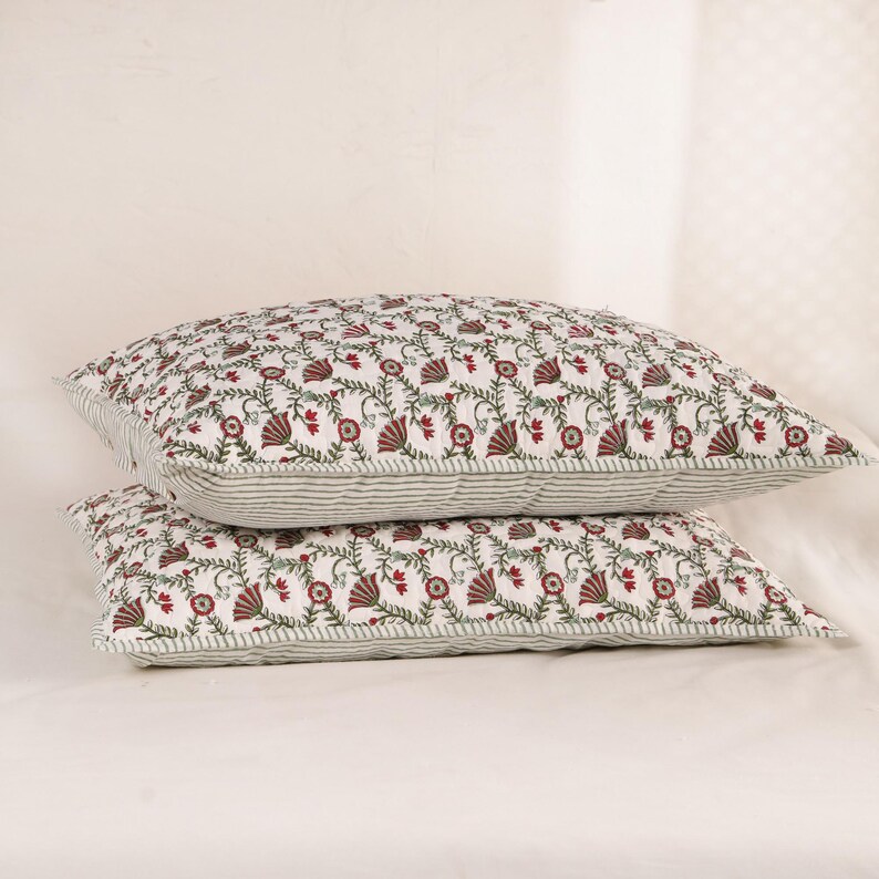 Hand Block Print Cotton Quilt, Orange Pomegranate Floral Razai, Bedspread Queen King Full floral quilt, bohemian quilt Cotton Bedding Set thumbnail 4