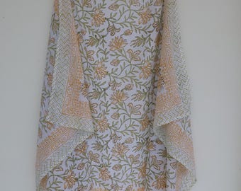 Handblock bedruckter Baumwollsarong: Floraler Boho-Strand-Wrap, leichte Naturbaumwoll-Blumen-Pareo | Umweltfreundlicher Handblockdruck-Sarong