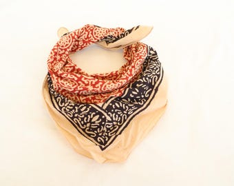 Floral Handblock Print Cotton Bandana: Eco-Friendly Boho Scarf