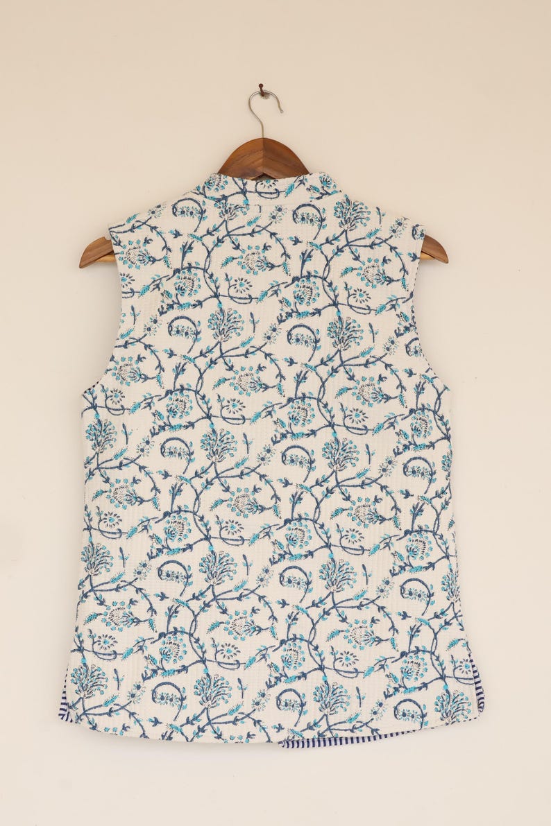 Blush Bloom Floral Cotton Jacket| Block Print Sleeveless Jacket | vintage-Inspired Floral Quilted Jacket – Handcrafted Cotton Wear,Cotton thumbnail 5