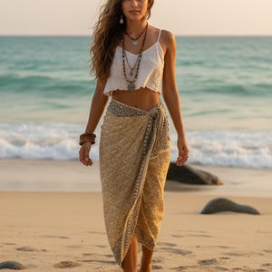 Floral Block Printed Sarong Shawl – Beach Pareo, Lightweight Cotton, Boho Travel Wrap,  | Eco-Friendly Boho Sarong |