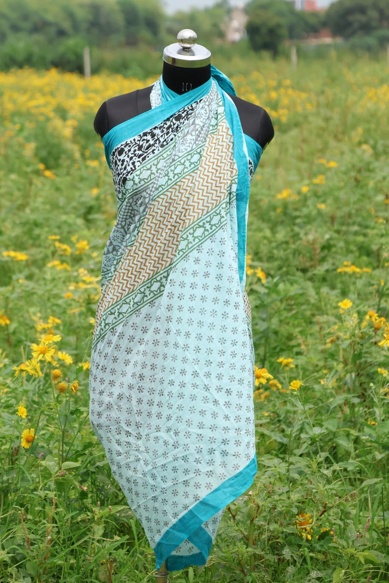 Hand Block Print Cotton Sarong: Bohemian Beach Wrap, 100% Cotton Beach Wrap, Bohemian Resort Wear, Gift for Her , summer Boho Sarong thumbnail 2