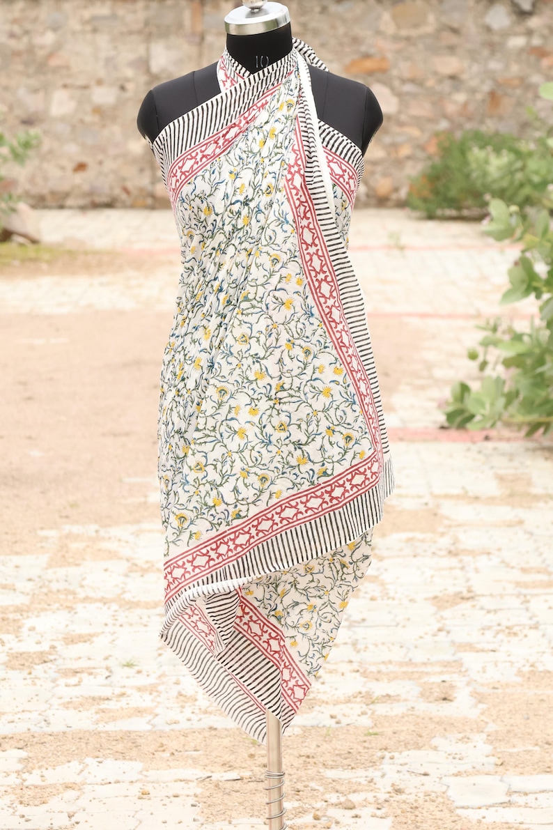 Blue Indian Block Print Sarong, Sarong Beach Wrap, Cotton Sarong, Pareo, Summer Beach Wear, Vacation Shawl, Swimwear Coverup, Cotton Pareo thumbnail 2