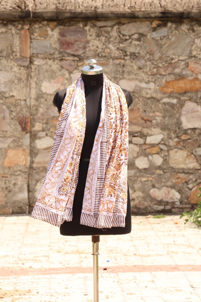 Floral Hand Block Printed Cotton Sarong: Boho Beach Cover-Up, Cotton Beach Cover Up, Summer Wrap, Festival, Eco-Friendly Boho Sarong thumbnail 5