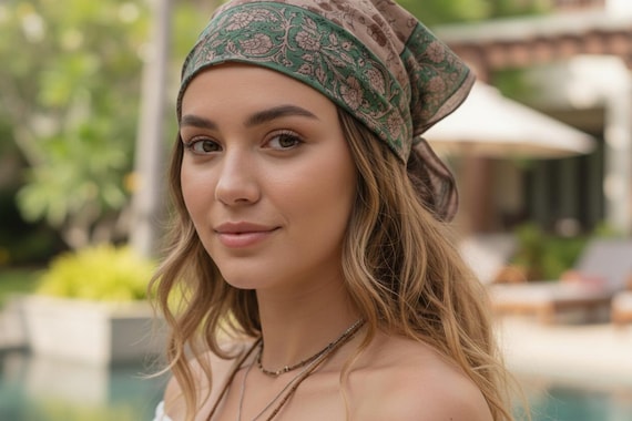 Hand Block Printed Cotton  bandana, cotton bandana, Yellow headband, mens bandana, boho bandana, block print bandana, neck bandana scarf