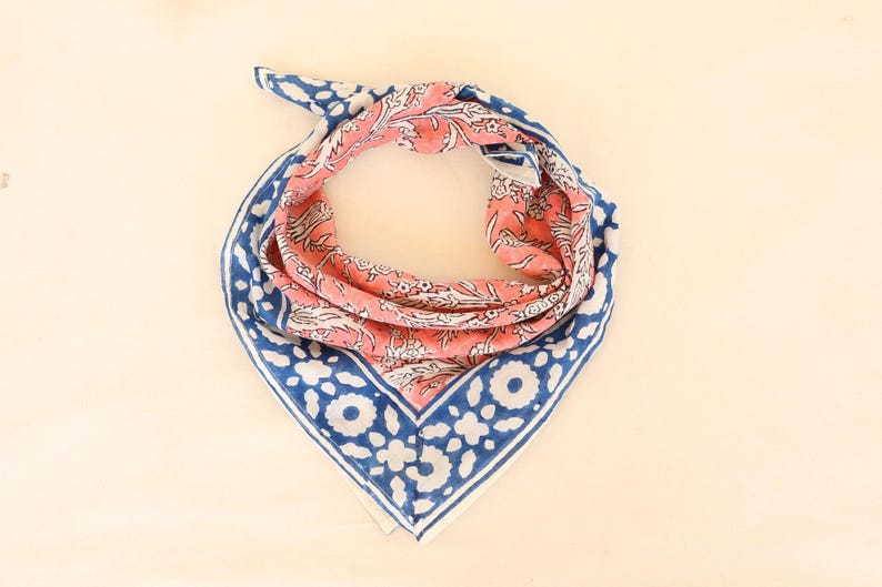8 pcs Hand Block Printed Organic Cotton Bandana: organic Cotton | party And biker Bandana | Cotton Hair & Neck Wrap | Gift for her thumbnail 2