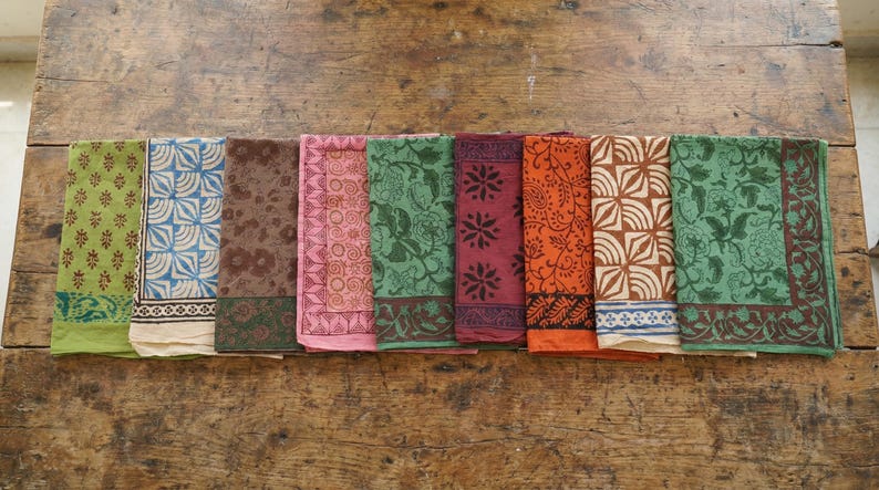 Set Of 10 Colorful Hand Block Printed Cotton Bandana, Sustainable Neck Scarves, Summer Bandana, Hair Accessories, Beach Bandana,Gift For Her thumbnail 3