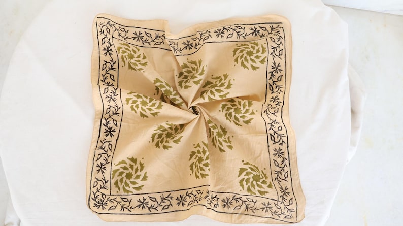 Set of 7 Hand Block Printed Cotton Bandanas | Vintage Floral & Geometric Prints | Handmade Scarf Set | Sustainable Gift Set | Hair Wrap thumbnail 5
