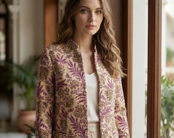Floral Printed Cotton Jacket, Women’s Casual & Ethnic Layering Jacket | Stylish Quilted Jacket, Winter Wear Jacket Coat, Jacket For Women