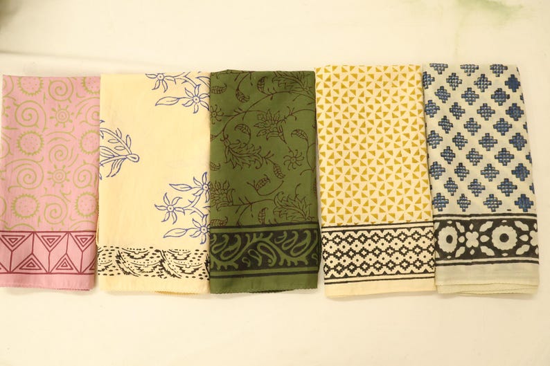 Organic Cotton Bandana Scarves Set: Hand Block Print, Boho Hair Wrap | Handmade, Eco-Friendly, Hair Wrap, Gift for Her, Boho Accessories thumbnail 4