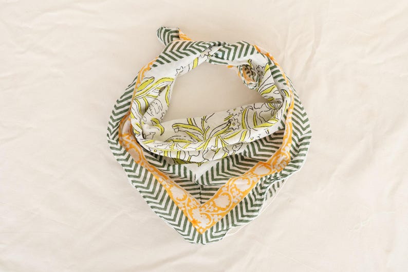 Handprinted Cotton Bandana, Floral Head Scarf, Beach Bandana, Summer Headband, Festival Bandana, Cotton Scarf, Bandana Headband, Hair Scarf thumbnail 3