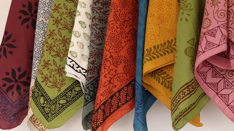 Set Of 10 Boho Cotton Bandana, Handmade Lightweight Paisley Bandana, Hair Or Neck Wrap, Eco-Friendly Fashion Gift For All, Cotton Bandanas thumbnail 2