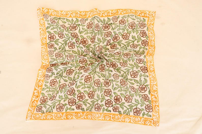 Handmade Cotton Bandana: Block Print Floral Head Scarf thumbnail 4