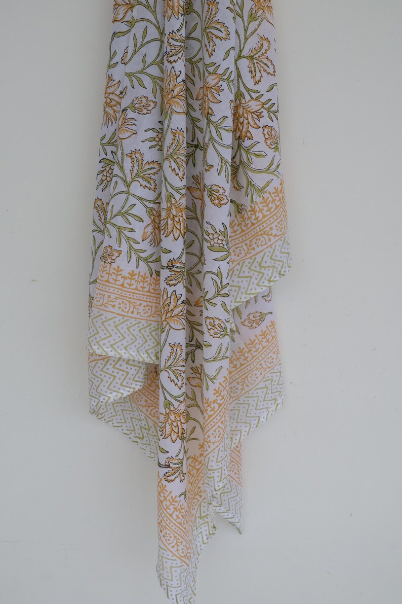 Hand Block Printed Cotton Sarong: Floral Bohemian Beach Wrap, Lightweight Natural Cotton Floral Pareo | Eco-Friendly Hand Block Print Sarong thumbnail 4