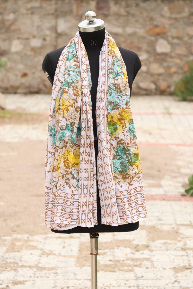 Floral Block Print Cotton Sarong: Boho Beach Wrap thumbnail 5