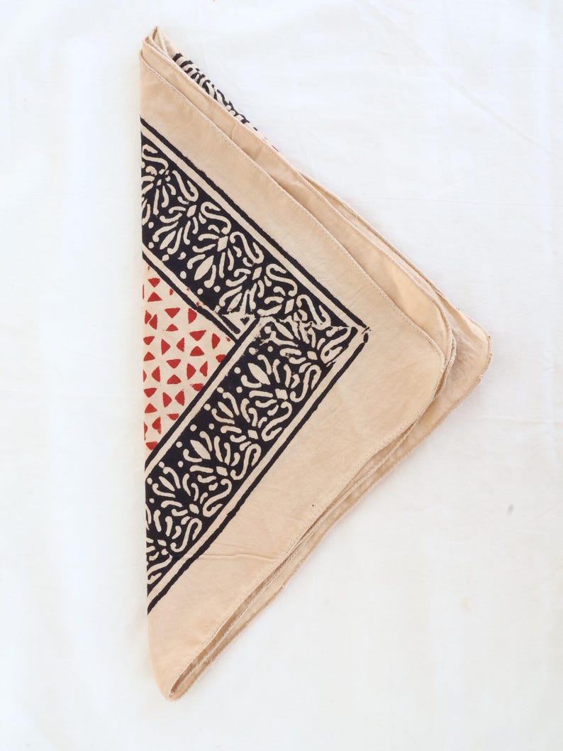 Hand Block Printed Cotton Bandana - Boho Style Scarf thumbnail 5