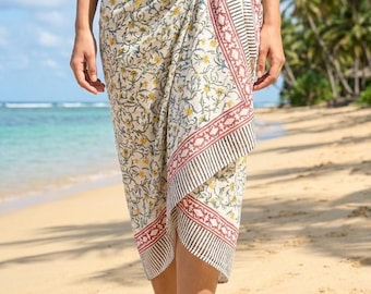 Blue Indian Block Print Sarong, Sarong Beach Wrap, Cotton Sarong, Pareo, Summer Beach Wear, Vacation Shawl, Swimwear Coverup, Cotton Pareo